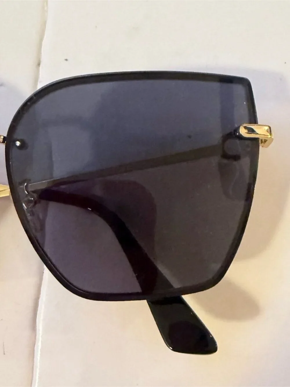 Vintage-Inspired Rimless Square Sunglasses Black & Gold